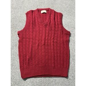 Vintage Lord Jeff Sweater Vest Mens Small Red Cable Knit Wintuk Orlon Acrylic